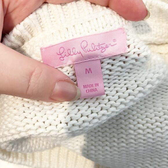 Lilly Pulitzer Crewneck Blythe Cotton Pullover Sweater White Medium - Picture 3 of 9